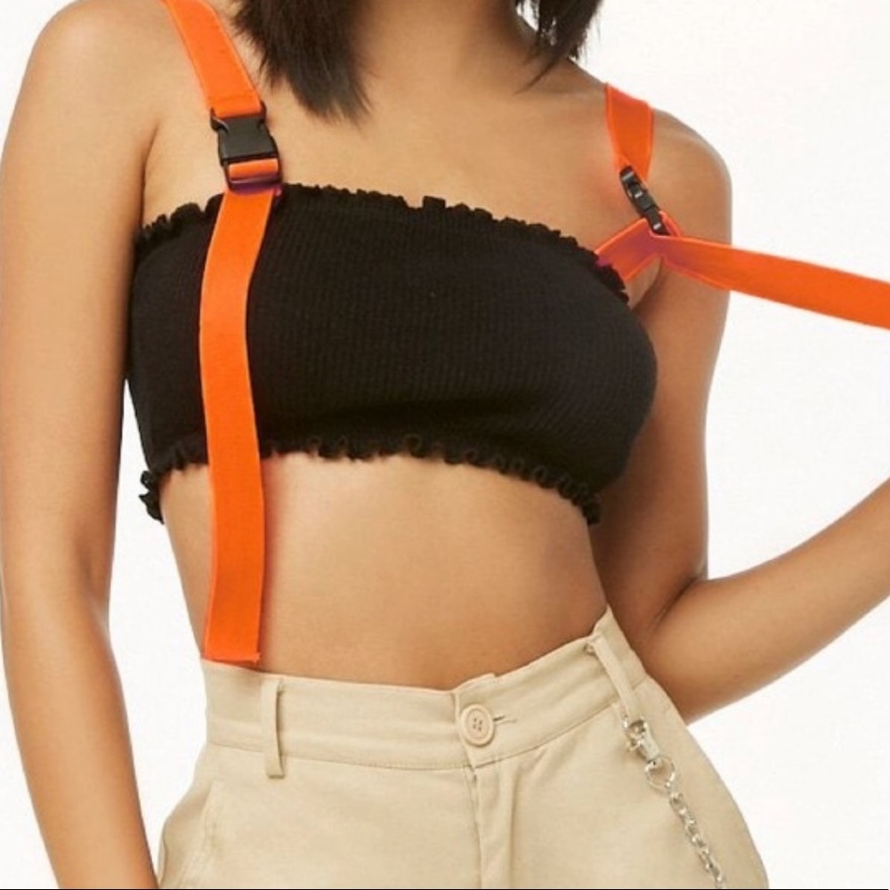 Black crop top with red straps